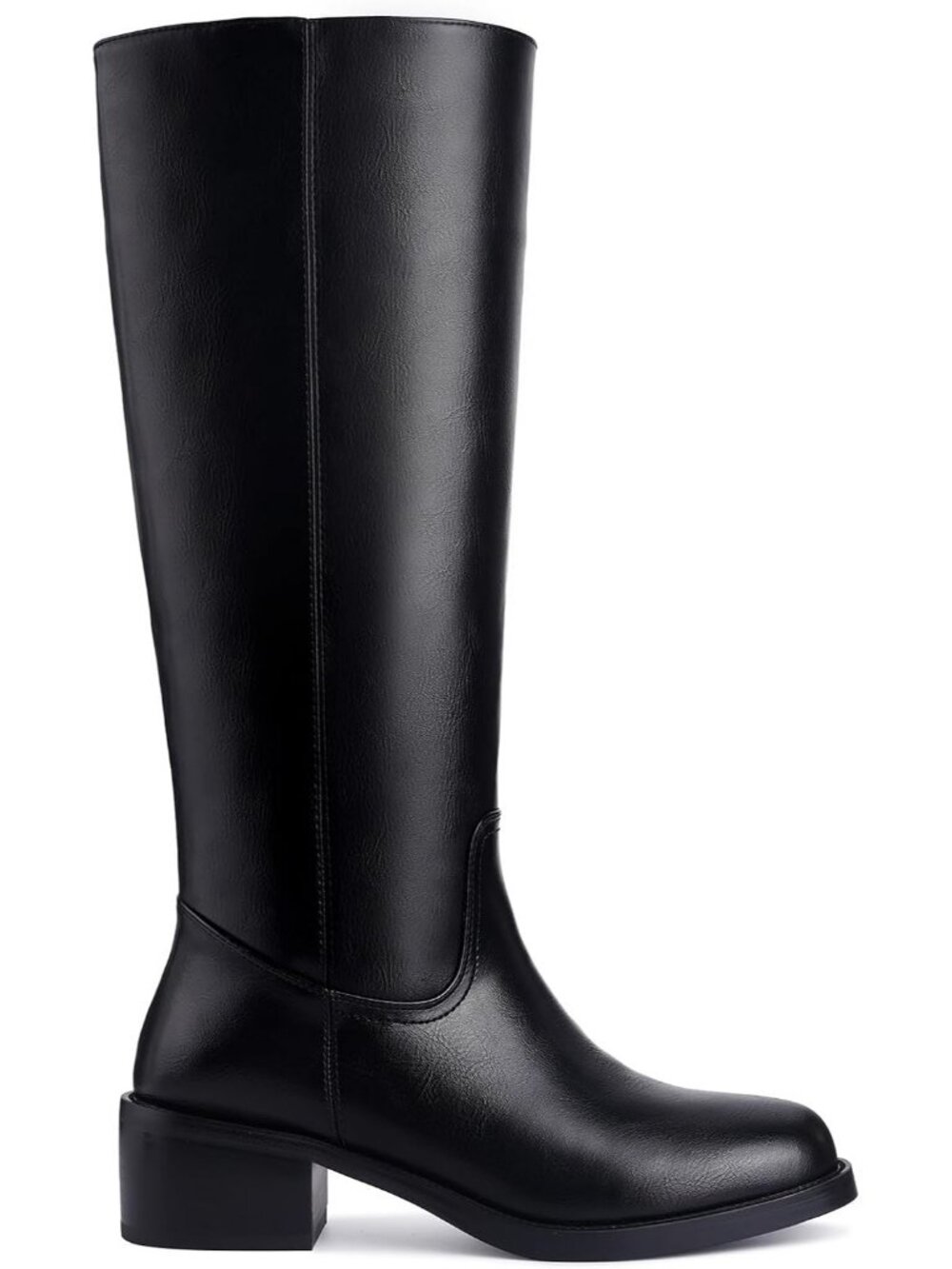 Womens Banana Black Square Toe Chunky Block Heel Wide Calf Riding Knee High Boot